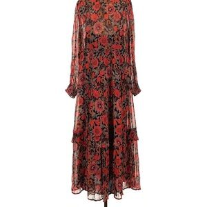 Anthropologie Red and Black Floral Maxi Dress